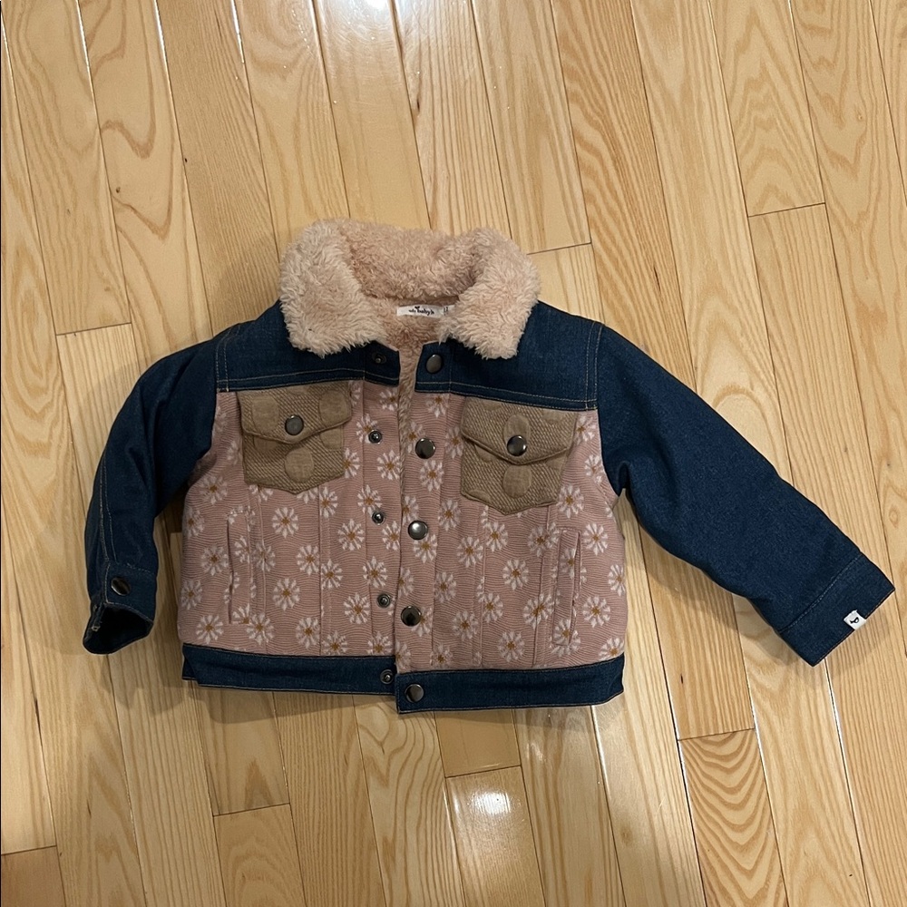 Kids Denim and Floral Jacket with Faux Fur Lining 12-18mo